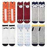 Baby Knee High Socks for 0-12 Month Boys Girls 6 Pairs: Animal, Dog, Tiger, Fox, Bear, Elephant, Mustache