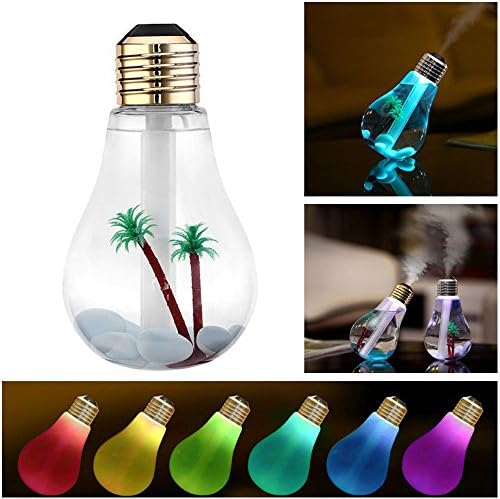 Maogo Bulb Shape Air Humidifier Dry Protect With Changing 7 Color LED Lights Electric Aromatherapy Essential Oil Aroma Diffuser (Gold)