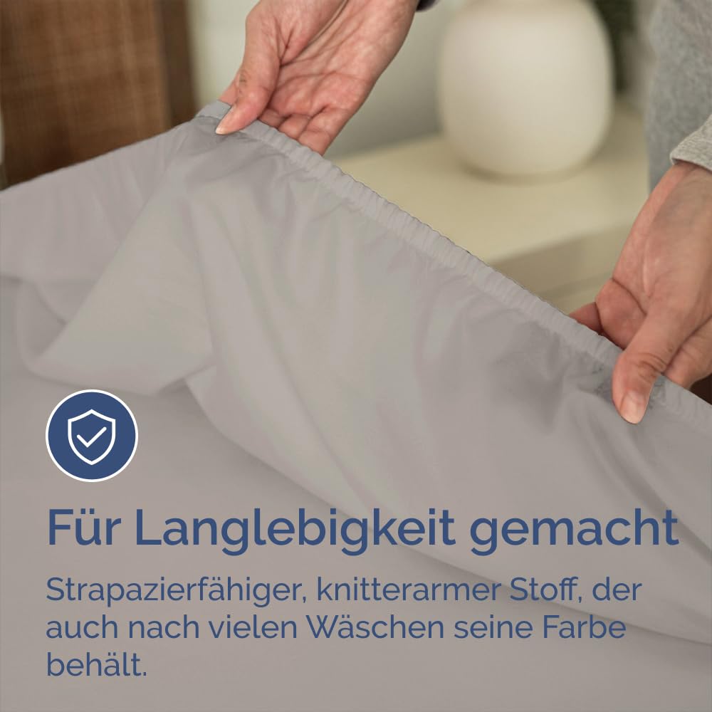 Spannbettlaken 140x200cm - Extra Tiefes Spannbetttuch für Matratzen bis 40 cm (16") Höhe - Weiche Gebürstete Polyester Mikrofaser - Knitterfrei, Schrumpf- & Farbbeständig - Oeko-TEX - Hellgrau 6