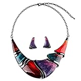 Hamer Women's Multi-color Crystal Choker Statement Necklace and Earrings Sets Pendant Jewelry