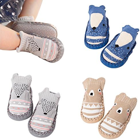 3 Pairs Baby Crib Shoes Toddler Girls Boys Anti-slip Cotton Socks Boots Infant Newborn Booties (B-Pack, 0-6 Months)