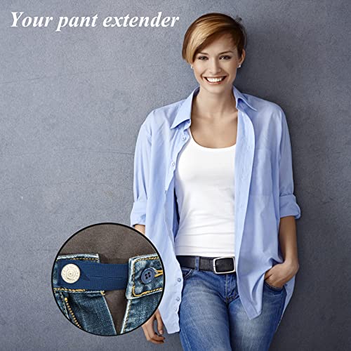 Elastic Button Extenders for Men and Women, Waist Extenders Adjustable for Pants, Trousers, Dress and Jeans, 6-Pack (Dark Blue)