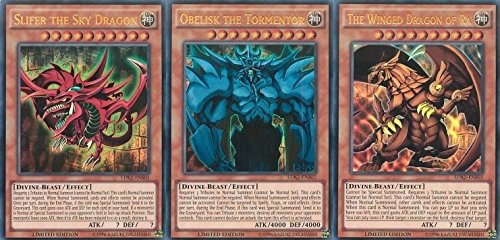 Yu Gi Oh Egyptian Gods Card Set, Slifer the Heavenly Dragon (LDK2-DES01), Executioners Obelisk (LDK2-DES02), Winged Dragon of Ra (LDK2-DES03), German