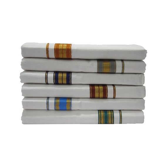 Men's 3.6 m Solid Dhoti (White, Free Size) - Pack of 6