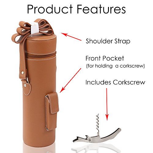 Luxury Wine Tote Travel Bag/Genuine Leather Bottle Wine Bag Carrier/Easy to Carry Shoulder Strap/Corkscrew Included/Great Gift