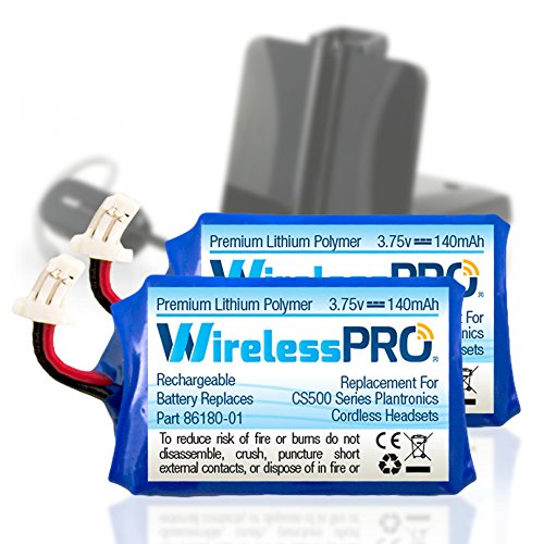 Wireless ProÂ® Premium Replacement Rechargeable 140mAh 3.7V Battery for Plantronics CS540, CS540A and CS540-XD Wireless Headsets 86180-01 PL-86180-01 & 84479-01 - 2PK