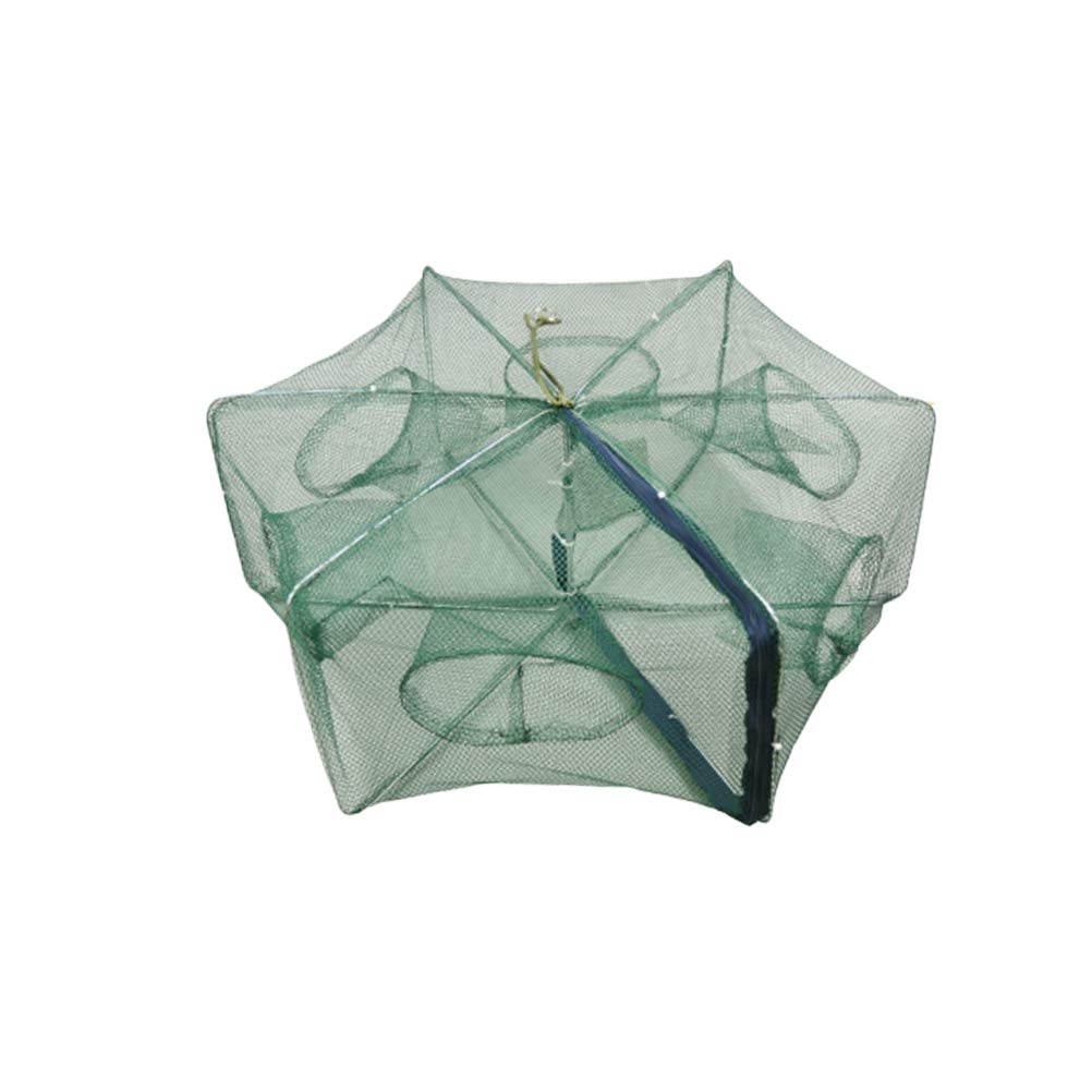 VORCOOL Foldable Bait Cast Mesh Trap Net Portable Fishing Landing Net Shrimp Cage for Fish Lobster Prawn Minnow Crayfish Crab Outdoor Sports Props (Green, 6 Holes)
