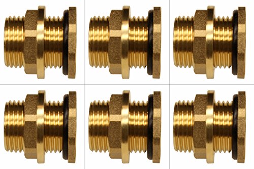 RAINPAL BBF020 Solid Brass Bulkhead Tank Fitting (1/2 inch Straight Female Pipe and 3/4" Male Garden Hose Threaded) (6)