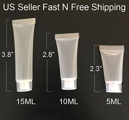 100pcs Empty Cosmetic Tubes 10ml (0.35oz) Toiletry Lotion Bottle Smooth, Polish White Plastic with free syringe as Gift!