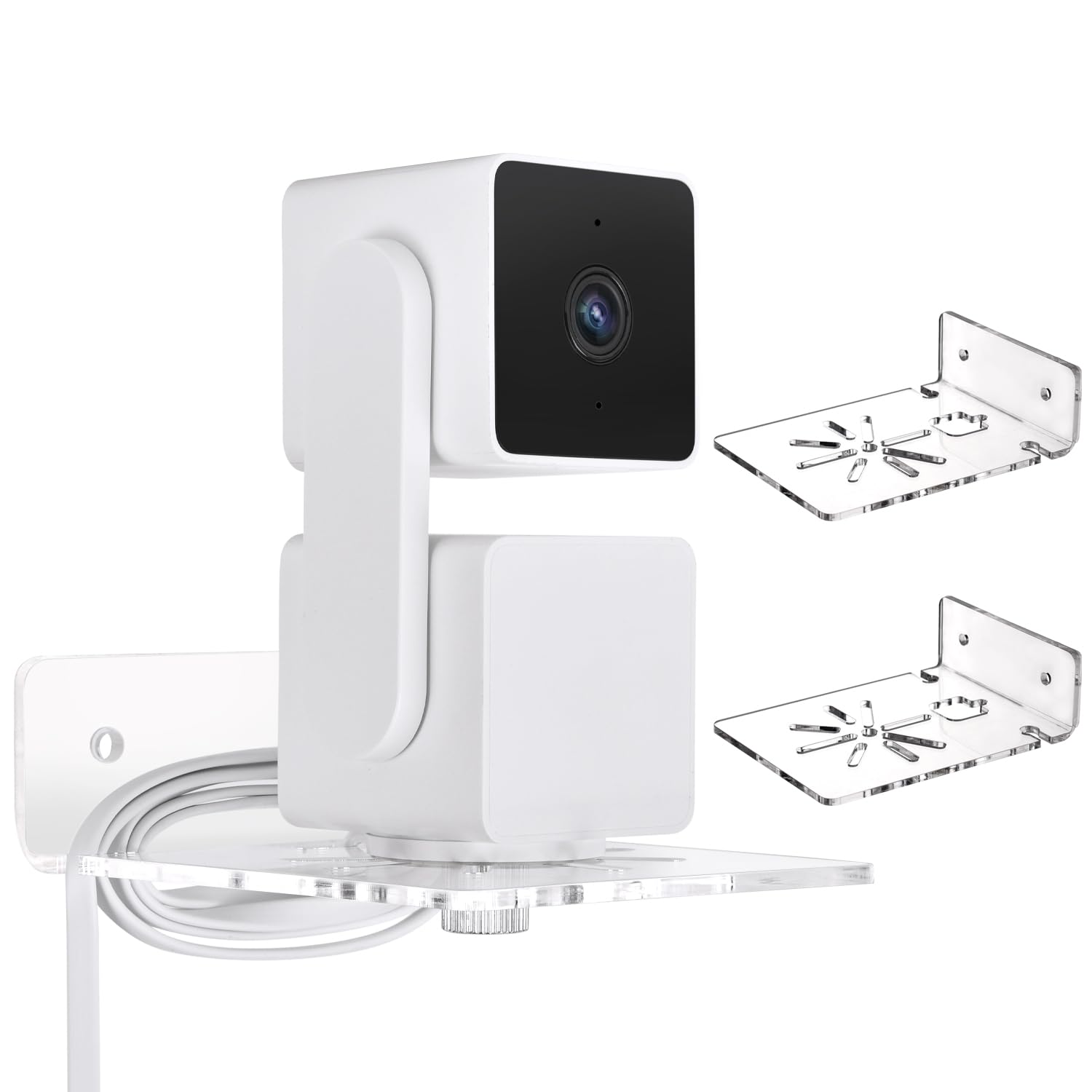 2Pack Transparent Wall Mount Compatible with Wyze Cam Pan V3, Wyze Cam Pan V2, No-Drill 360 Degree Swivel Acrylic Mounting Bracket for Wyze Cam Indoor/Outdoor Smart Home Security Camera