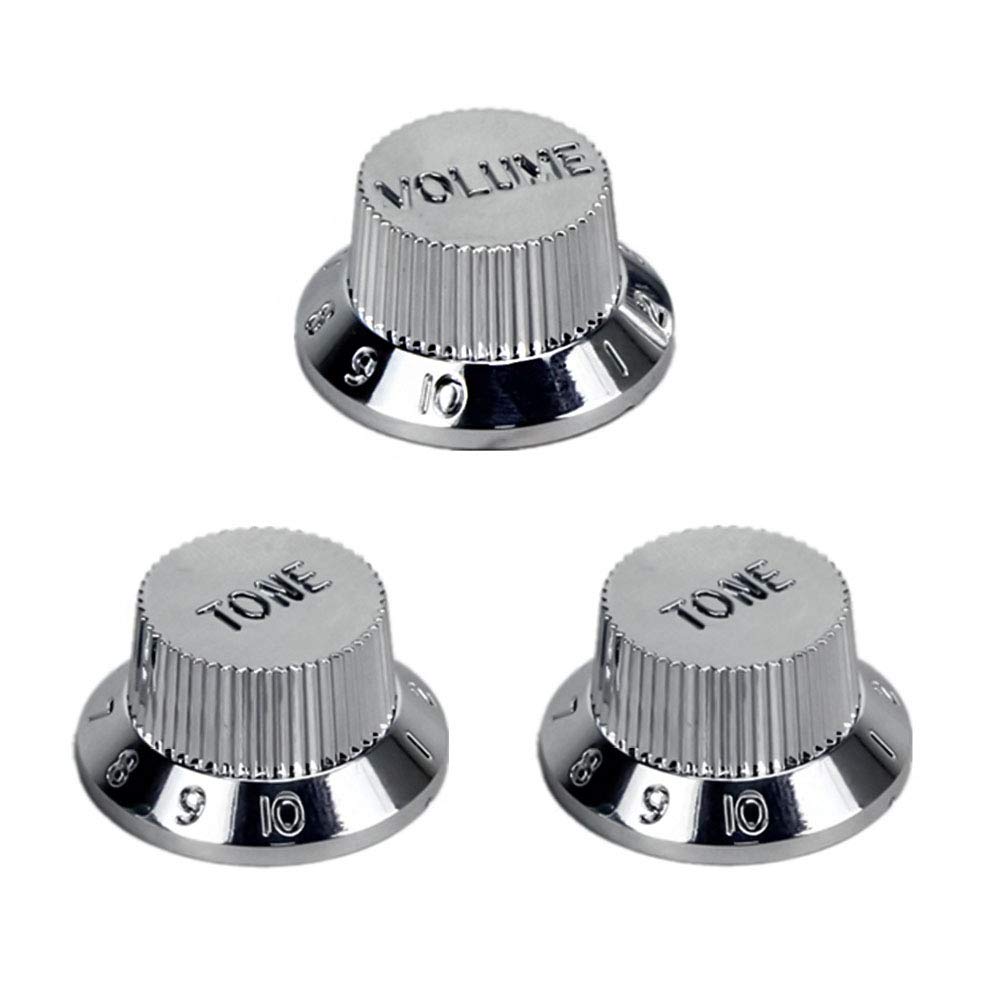 FLEOR 2T1V ST Guitar Control Knobs 2 Tones 1 Volume for Electric Guitar Parts, Plated Silver