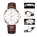 BUREI Men's Watches Ultra-Thin Dial with Rose Gold Hand and Brown Leather Strap