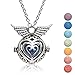 Kayder Antique Silver Angel Wing Filigree Heart-Shaped Locket Essential Oil Diffuser Aromatherapy Pendant Necklace with 7 Color Yoga Chakra Lava Rock Bead Inserts, 20