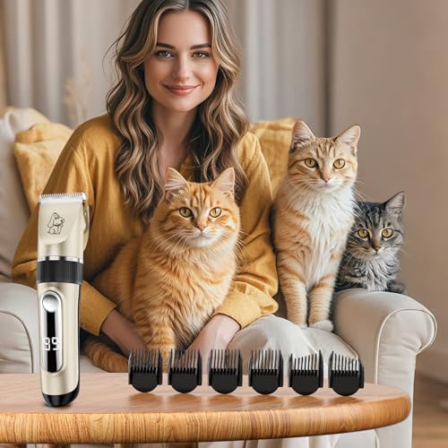 Professional Dog Clipper Waterproof IPX7 Silent LED Display | Cordless Pet Clipper, USB Rechargeable, 6 Guide Combs, Ceramic Blade Adjustable in Size
