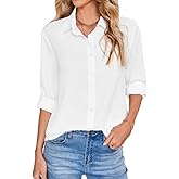 IBAOTORONI Womens Button Down Shirt Long Sleeve Collared Office Casual Chiffon Blouses