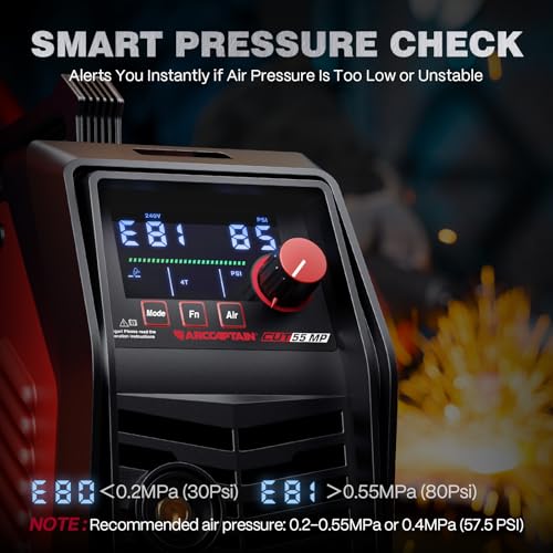 ARCCAPTAIN iControl [Non-HF] Plasma Cutter CUT55 MP with APP Control, 55Amp Blowback Pilot Arc, 120V/240V, Upgraded LED Display, Expanded Metal, Rust Removal, Plasma Gouging, Pressure Detection