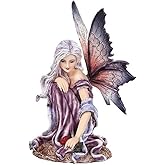 Pacific Giftware 5.25 Inch Fairyland Purple Winged Fairy with Red Rose Statue Figurine