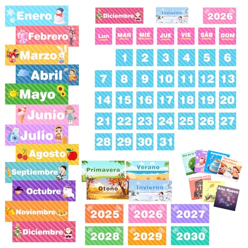 Calendario para Niños, Calendario Diseñado para México con 100 Tarjetas de Actividades, Tamaño 61x72 CM, Material Didáctico Preescolar, Aprendizaje Temprano, Decoración de Aula, Adecuado para Uso Doméstico y Escuela