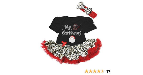 My 1st Christmas Santa Claus Black Bodysuit Red Leopard Girls Baby Dress NB-18M