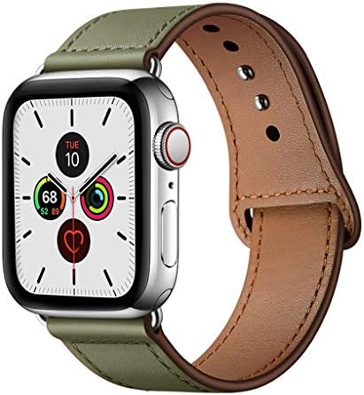 YALOCEA Compatible with Apple Watch Band 42mm 44mm, Genuine Leather Band Replacement Strap Compatible with iWatch Series 5 4 3 2 1 44mm 42mm, Army Green