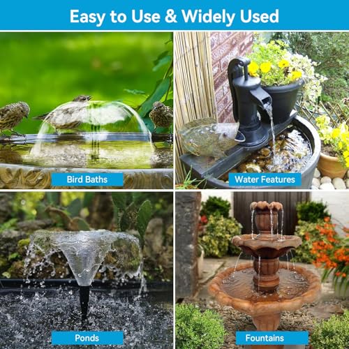 POPOSOAP 6.5W Solar Fountain Pump for Bird Bath Built-in 3000mAh Battery Backup, DIY Solar Water Fountain with Double-Layer Nozzles & Dry-Run Protection 5Ft Tubing for Ponds, Bird Bath, Water Features
