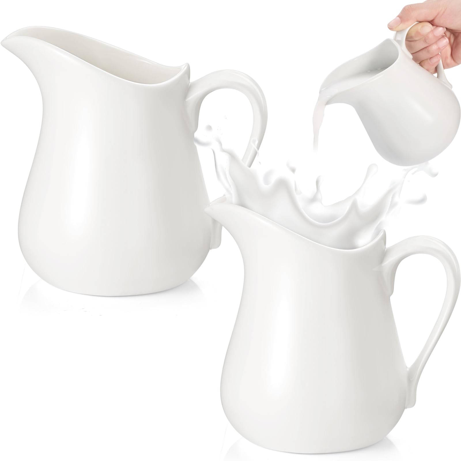 Photo 1 of Nuanchu 2 Pcs 16 oz Creamer Milk Pitcher, Classic White Porcelain Creamer with Handle, Ceramic Maple Syrup Dispenser, Coffee Dairy Container for Milk Sauce Salad, Microwave