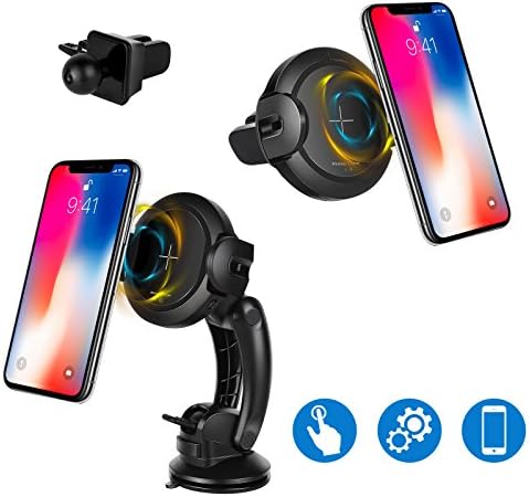 Lio SHAAR Wireless Car Charger, Automatic Infrared Sensor Car Holder Wireless Qi Fast Charger Mount for Samsung Galaxy S8, S7/S7 Edge, Note 8, iPhone X, 8/8 Plus and other Qi Enabled Devices