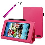 BIRUGEAR Hot Pink SlimBook Leather HandStrap Folio Stand Case with Stylus for Hisense Sero 7 LT (Lite) - 7'' Android Tablet