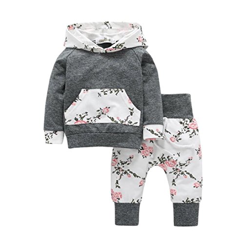 Hot Sale! Toddler Infant Baby Girls Cute Floral Long Sleeve Hoodies Tops Pants Outfit Set