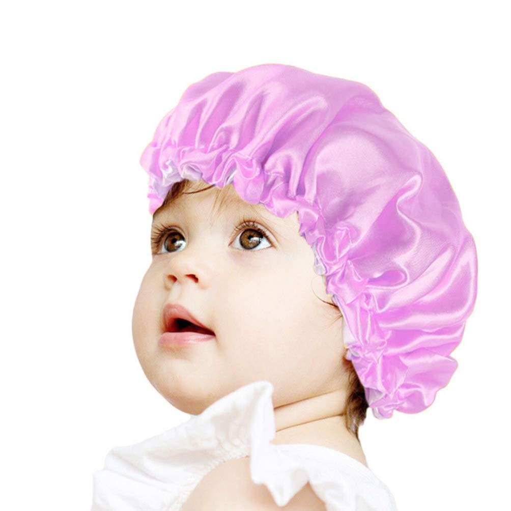 Beaupretty Satin Bonnet Night Sleep Cap Adjustable Double Layer Silk Wide Band Sleeping Hat Head Cover for Kids(Purple)