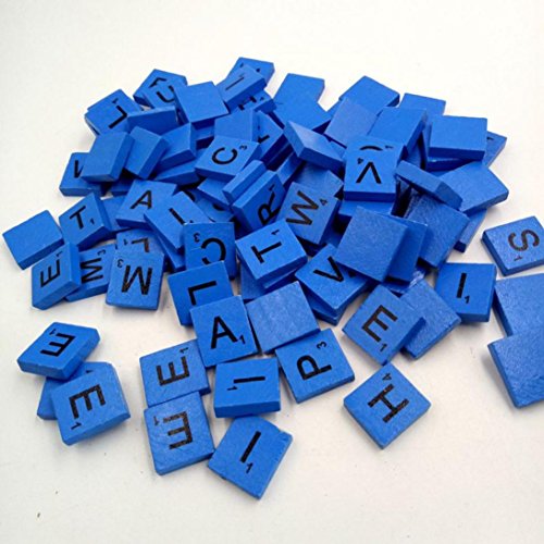 Scrabble Tiles Wood Craft Letters Word Tiles For Scrap Booking 100 Pieces (Blue)