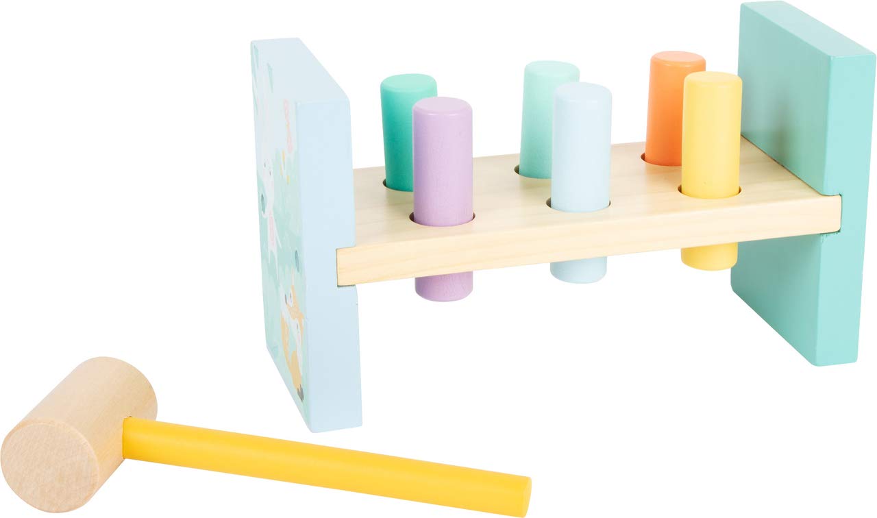 Small Foot 11723 Hammering Bench Pastell, made of wood in trendy pastel colours, for ages 18+ months
