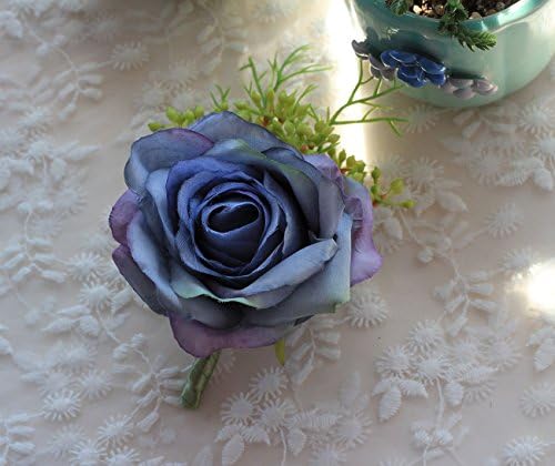 KUPARK 2PCS Artificial Rose Corsage Brooch Clip Pins Party Prom Wedding Bridal Bridesmaids Boutonniere, Purple &amp; Blue