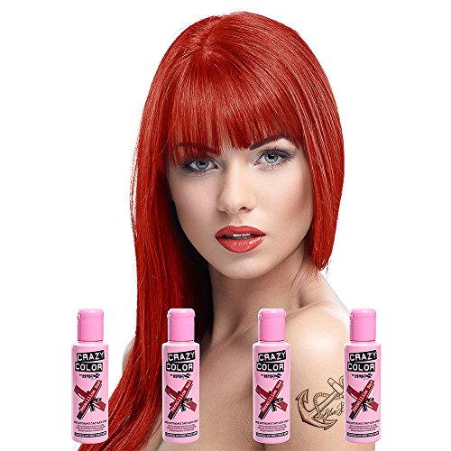 Crazy Colour Semi Permanent Hair Dye By Renbow Vermillion Red No.40 (100ml) Box of 4 by Crazy Color