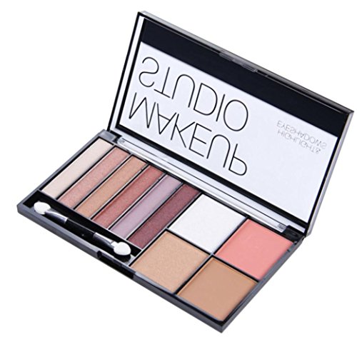 Fheaven (TM) Shine Eyeshadow Textured Palette Matte and Shimmer Colors Brightening Pearl Eye Shadow Primer and Highlighter (B)