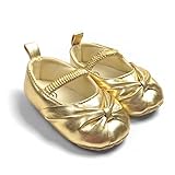 LIVEBOX Infant Baby Girls' Premium Soft Sole Mary Jane with Bow Prewalker Toddler Shoes(M: 6~12 months,Golden)