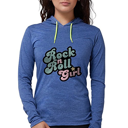 CafePress - Rock N Roll Gir Long Sleeve T-Shirt - Womens Hooded Shirt Heather Blue