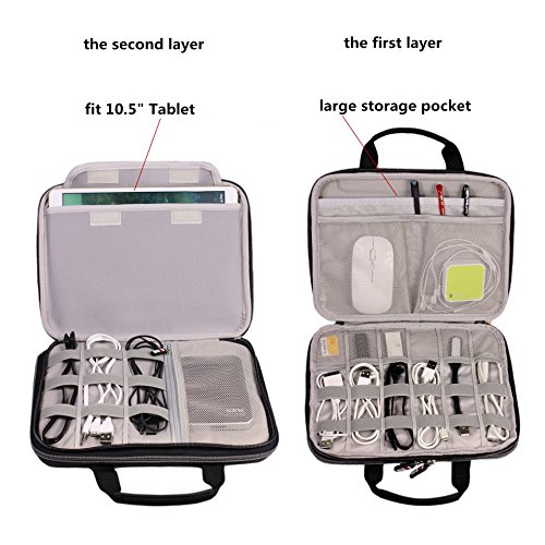 Electronics Organizer Travel Bag Accessories Cable Cord Gadget Gear Storage EVA Hard Cases for 10.5 Inch Tablet Large (Black) - Thumbnail 2