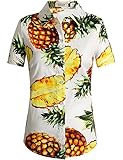 SSLR Women's Pineapple Short Sleeve Casual Blouses Hawaiian Tropical Shirt (X-Small, White)