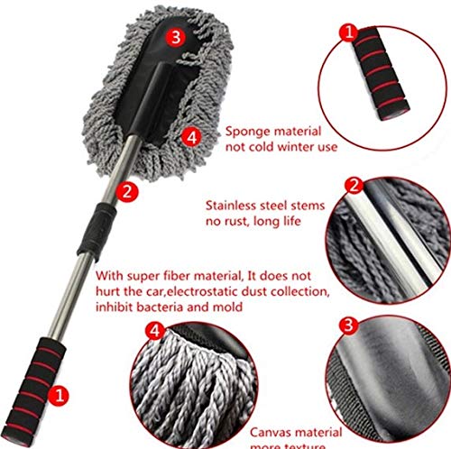 OAN Multipurpose Rectangle Shaped Microfiber Cleaning Duster Ultra Washable For Dry/Wet Car Cleaning Bursh With Expandable Handle for Wet and Dry Duster (Grey_Rec with Storage Pouch)