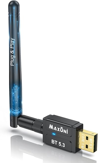 Maxuni USB Bluetooth 5.3 Dongle Adapter PC Laptop Desktop Low Latency Windows