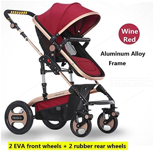 Fashion Highview Baby Stroller, Suspension, Foldable, Aluminum Alloy Frame, 2 EVA Wheels + 2 Rubber Wheel (Wine Red)