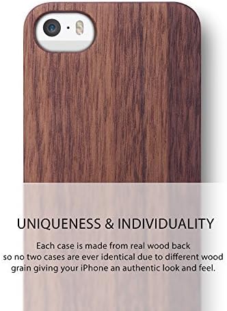 iATO iPhone 5/5s/SE 2016 Wood Case. Real Walnut iPhone 5/5s/SE 2016 Case Wood. Minimalistic Classy Wood iPhone 5/5s/SE 2016 Case 4-inch Display – Natural Wooden Overlay & Black Polycarbonate Bumper