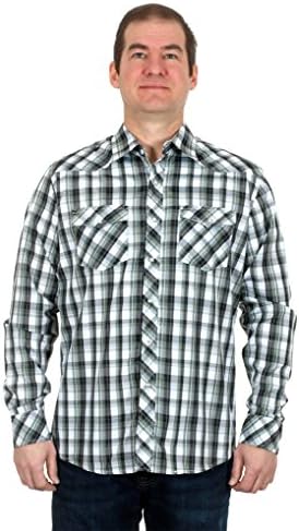 Mens Western Long Sleeve Pearl Snap Plaid Shirt (XL, Gray/Purple)