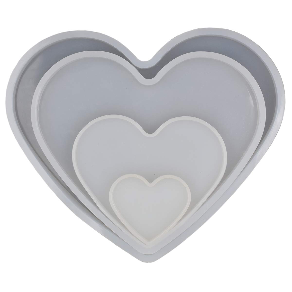 4Set Love Heart Shape Epoxy Mold - Size 18cm, 15cm, 10cm, 5.2cm DIY Resin Casting Silicone Mold (Not Deep Heart)