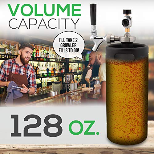 NutriChef-PKBRTP110-Mini-Keg-Detachable-Aluminum-Regulator-Spout-Easy-Storage-Under-Pressure-Homebrew-Growler-Beer-Dispenser-128oz-Powder-Coat-Black-Matte