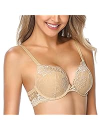 Wingslove - Sujetador push-up para mujer, con encaje floral, ligeramente acolchado, cómodo sostén con aros