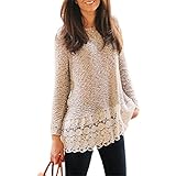 Women Blouse,Haoricu 2016 Fall Women Long Sleeve Shirt Lace Blouse Slim Knitwear Tops T Shirt (XL, Beige)