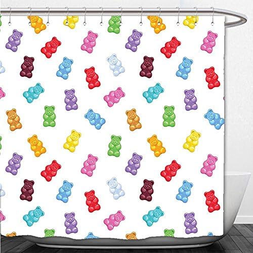 Beshowere Shower Curtain Sweet Decor Colorful Gummy Bears Kids Candy Yummy Jelly Playroom Kids Baby Nursery Theme Image Multi