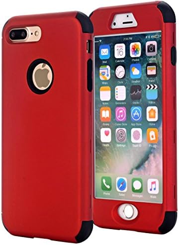 iPhone 8 Plus Case, iPhone 7 Plus Case, Matte Finish Sturdy Defender Durable Hard Armor Anti-scratch Skin Texture Rubber Bumper Heavy Duty Protective Case for Apple iPhone 8 7 Plus 5.5 inch - Red
